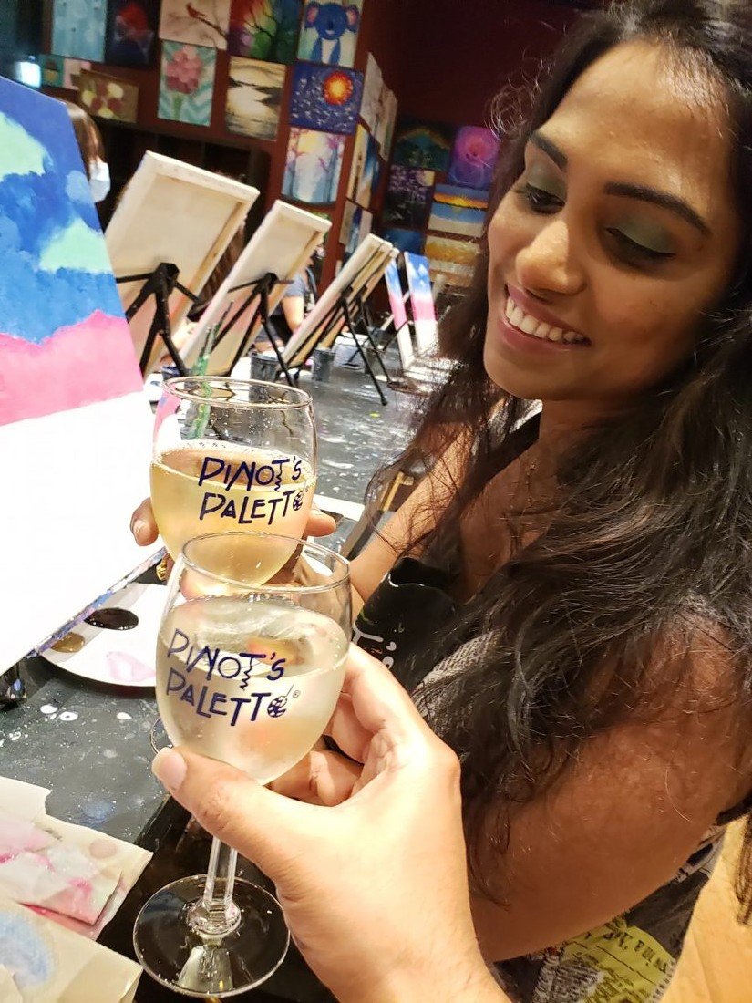Painting a moonlit landscape at Pinot's Palette in Hoffman Estates